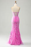 Light Blue Mermaid Sweetheart Corset Appliques Prom Dress With Side Slit